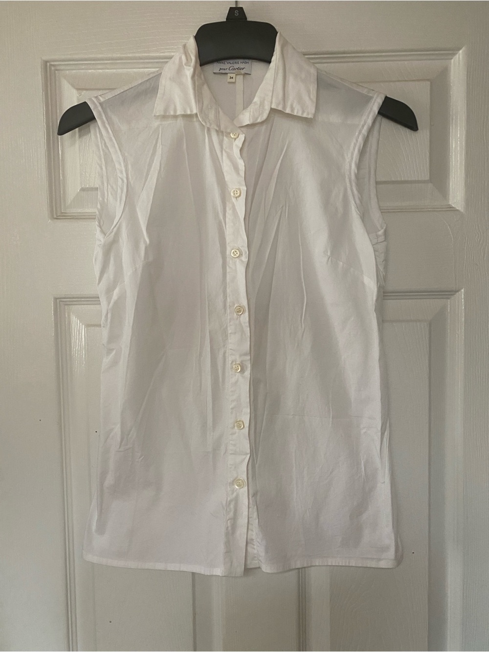 Anne Valerie Hash Pour Cartier Sleeves White Button Down Up Blouse Top Shirt